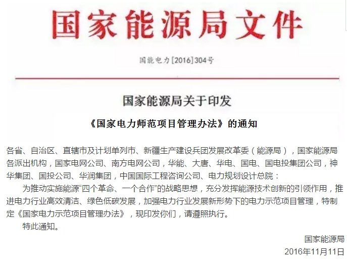 國家能源局關(guān)于印發(fā)《國家電力示范項目管理辦法》的通知